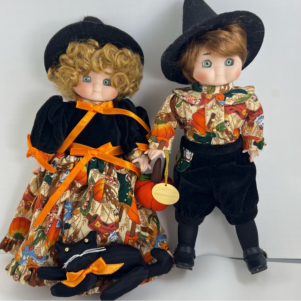 Halloween Fall Goebel Dolly Dingle Dolls Porcelain Pair Boy and Girl Witch